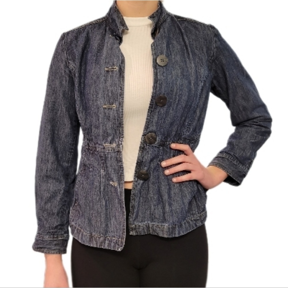J. Jill Dark Wash Denim Peplum Jacket Cinched Waist Blue Cotton Size 2